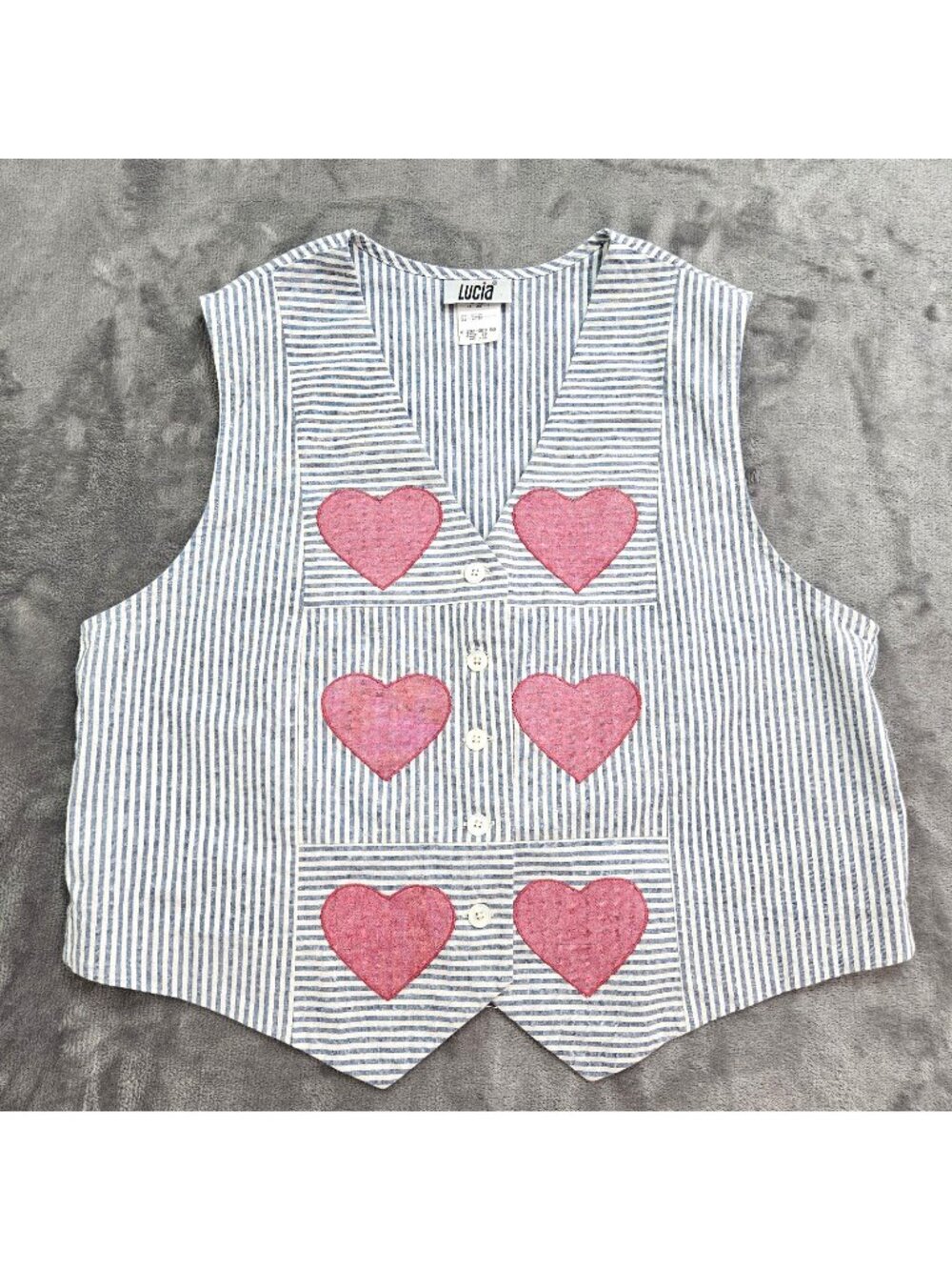 Lucia Vintage Heart Vest Button Size 16 Striped Hearts Grandma Cottage USA 90s